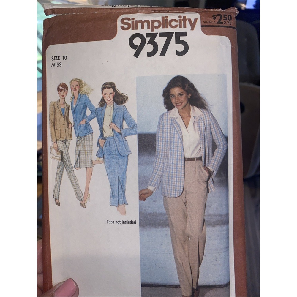 Vintage 1980 Simplicity Suit Pattern 9375 Size 10 Cut Complete Jacket Skirt Pant